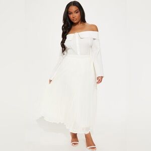 NWT Fashion Nova Press Reset Pleated Chiffon Midi Skirt – Off White – Size XL